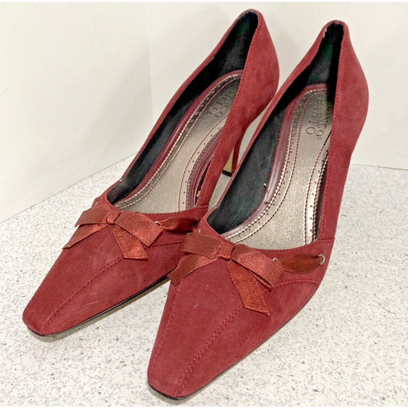Franco Sarto Impala burgundy suede leather pumps high heels bow details US 8.5M - Picture 6 of 11